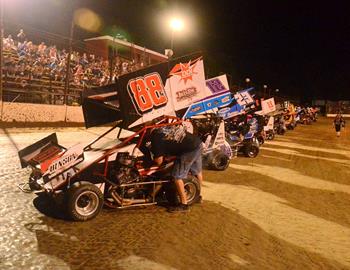 The drivers in the main event line up on the front straightaway for driver introductions
