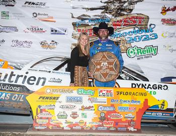 Jonathan Davenport won the Dirt Track Bank Super Late Models presented by Black Diamond Race Cars feature on Sunday, Jan. 8, 2023.