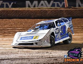Brennon Willard slides through the turn during  the 2024 Lucas Oil Late Model Dirt Series Speedweeks. (Smokin Pix photo)