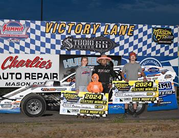 Rodney Sanders in Victory Lane at Mason City Motor Speedway (Mason City, IA) on June 2, 2024.