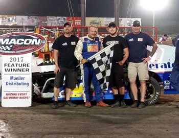 Ken Schrader in Victory Lane at Macon Speedway on Monday, May 29, 2017.