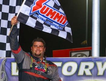 Ryan Gustin pocketed a $5,000 winner’s check on Thursday night at Tri-City Speedway (Pontoon Beach, Ill.). (Josh James Artwork)