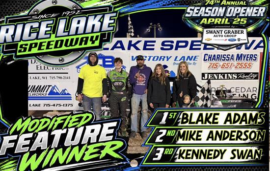 Blake Adams takes checkered flag at Rice Lake Speedway
