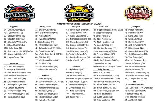 Updated Entries for Winter Showdown