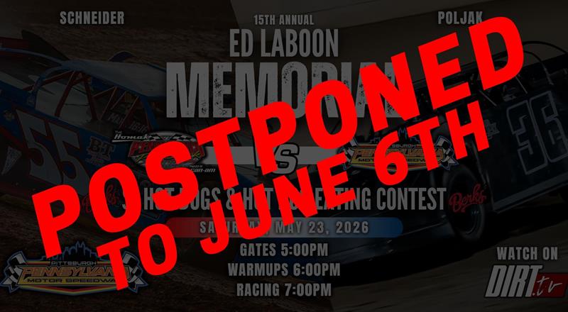 Heavy Forecasted Rains Postpone Ed Laboon Memorial to June 6th