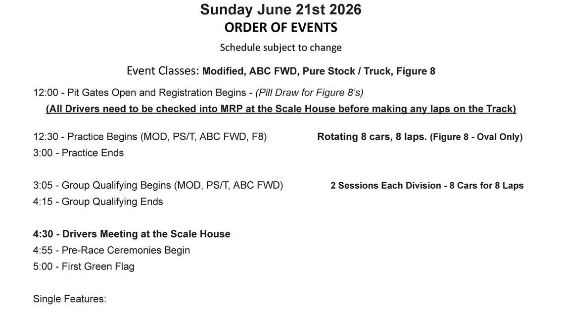 Sunday Slugfest #2 with Figures 8's @ Corrigan Oil Speedway June 21st