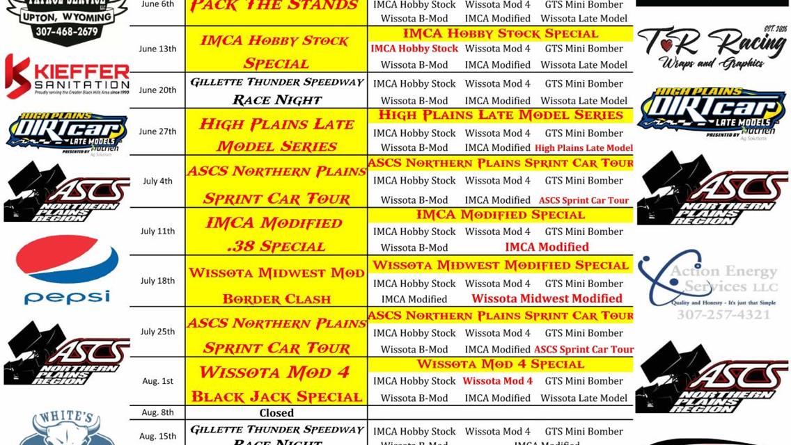 2026 Gillette Thunder Speedway Schedule
