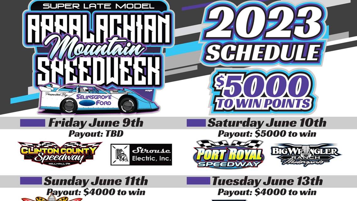 The Appalachian Mountain Speedweek Schedule for 2023 is set!