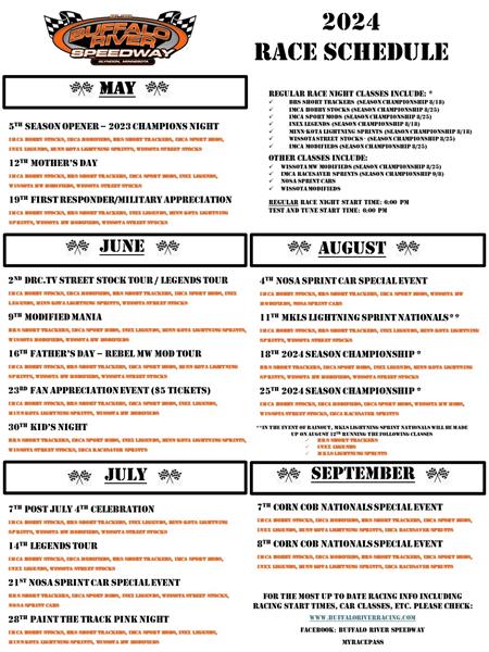 2024 Buffalo River Speedway Schedule