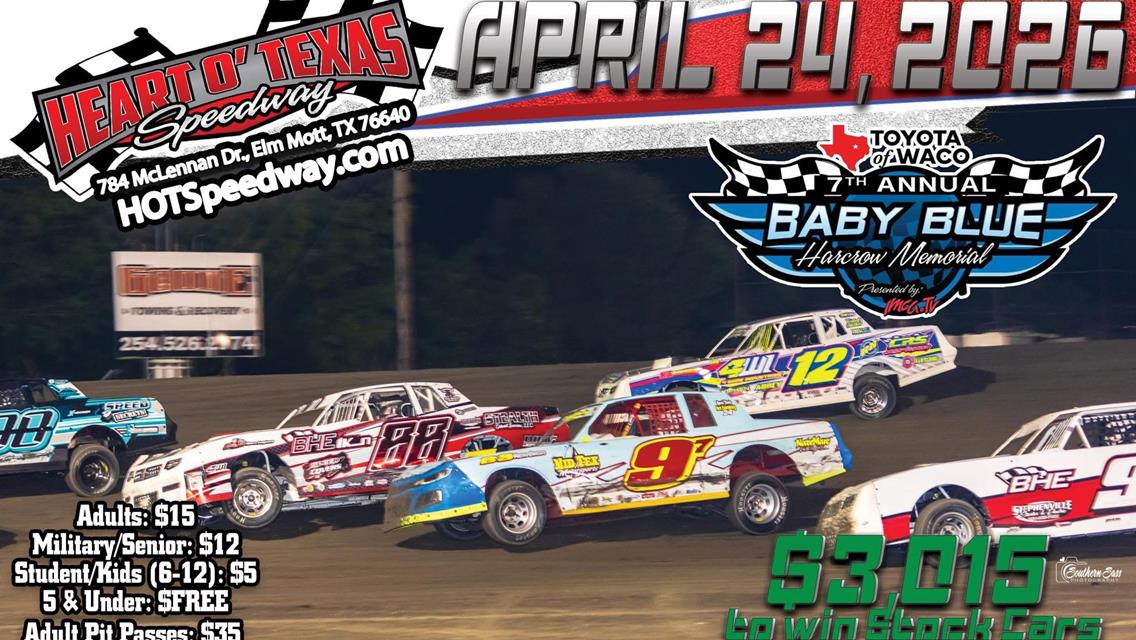 7th Annual Baby Blue Harcrow Memorial $3015 to win IMCA Stock Cars